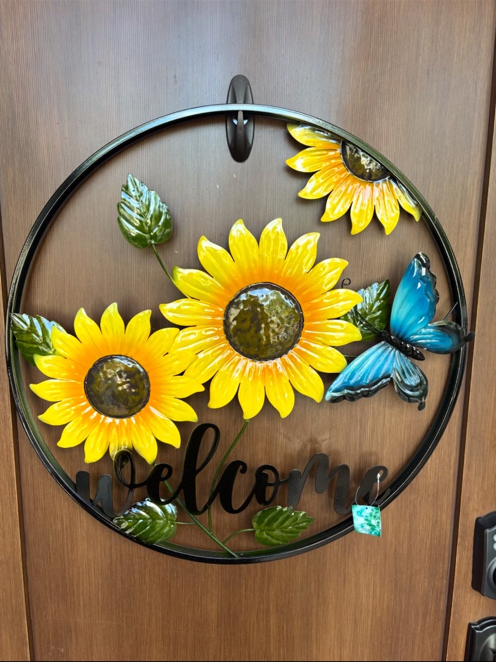 Sunflower & Blue Butterfly Welcome Wall Decor - Yellow, Green, Blue